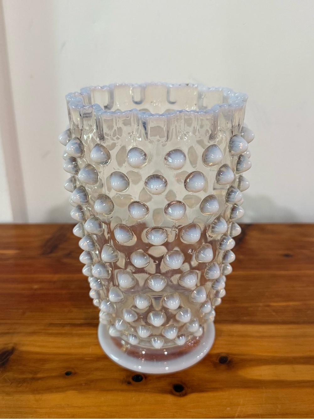 Vintage Opalescent Dew Drop Milky White Hobnail Vase